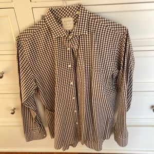 Billy Reid brown and white checkered button down shirt
